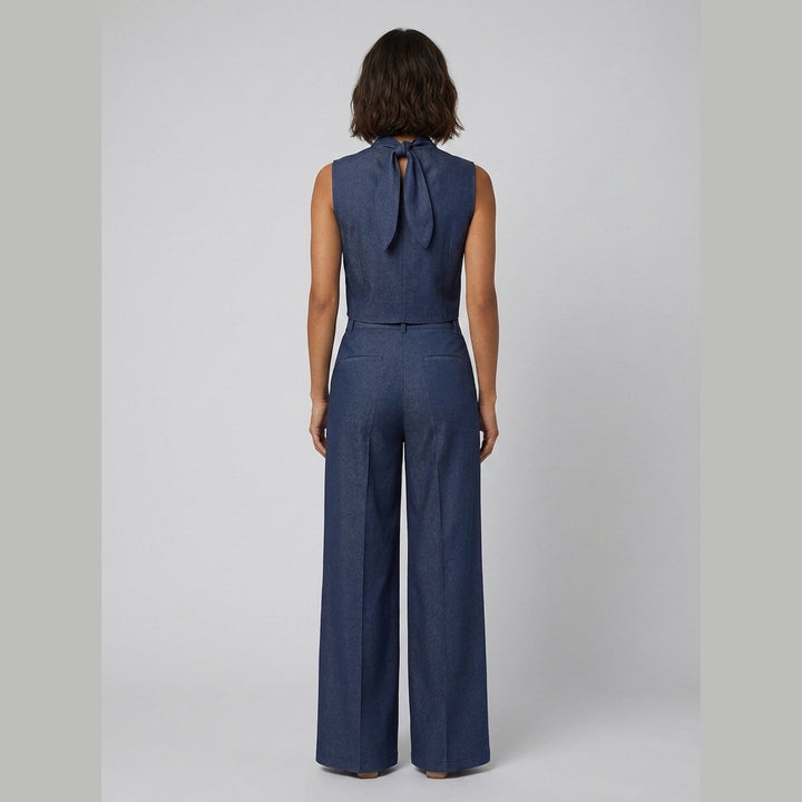 Tina | Blouse Pants Set Cotton Blend, Regular Fit, Tie-Neck Detail