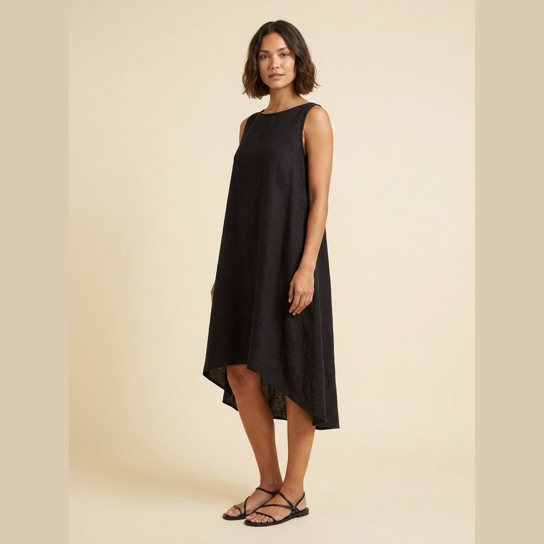 Toscana | Linen Dress Asymmetrical Hem, Relaxed Fit Summer Dress for Women