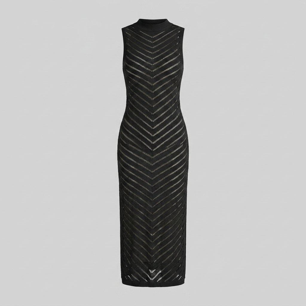 Tulum open-knit cover-up dress black