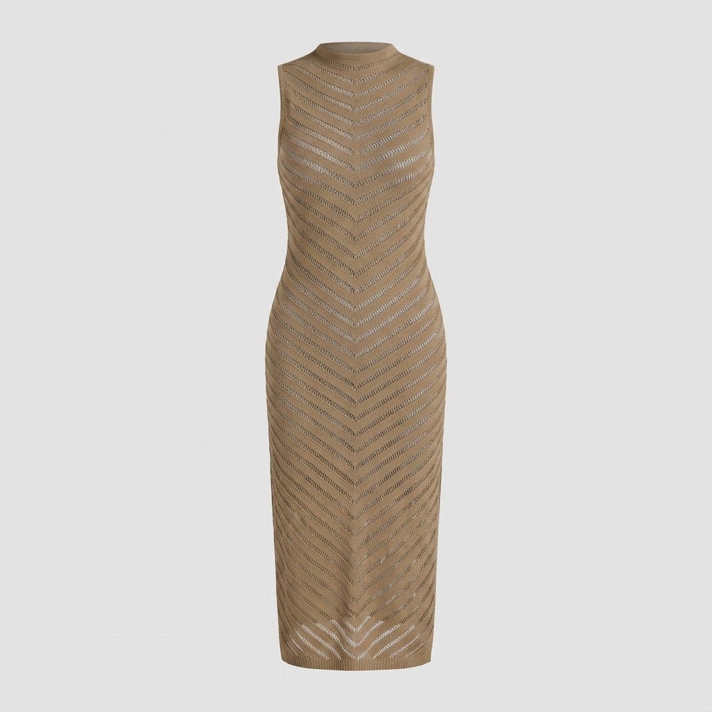 Tulum open-knit cover-up dress camel