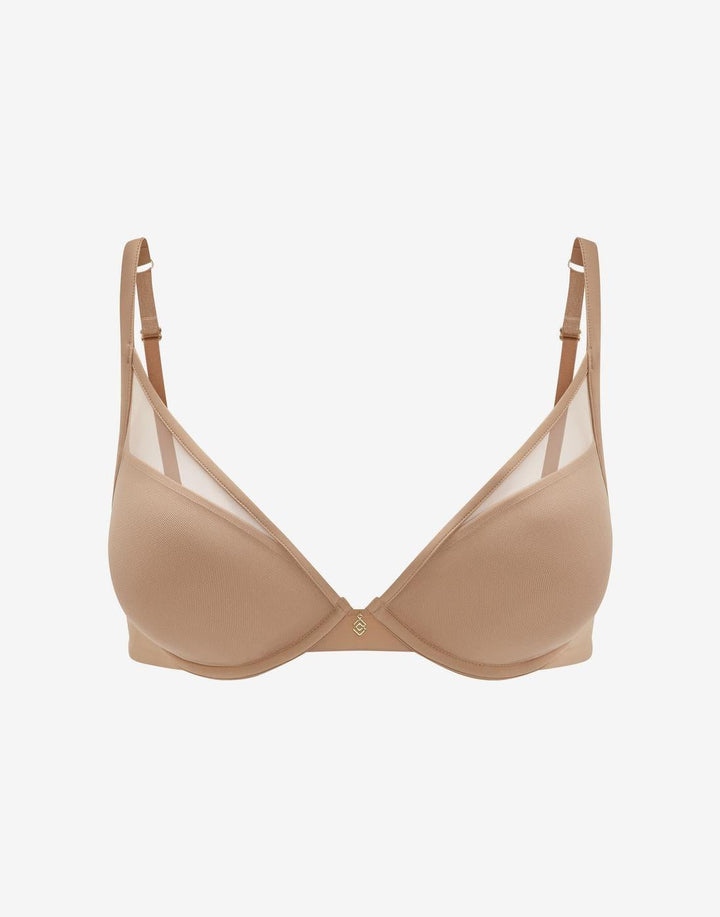 Uplift Plunge Bra taupe front view