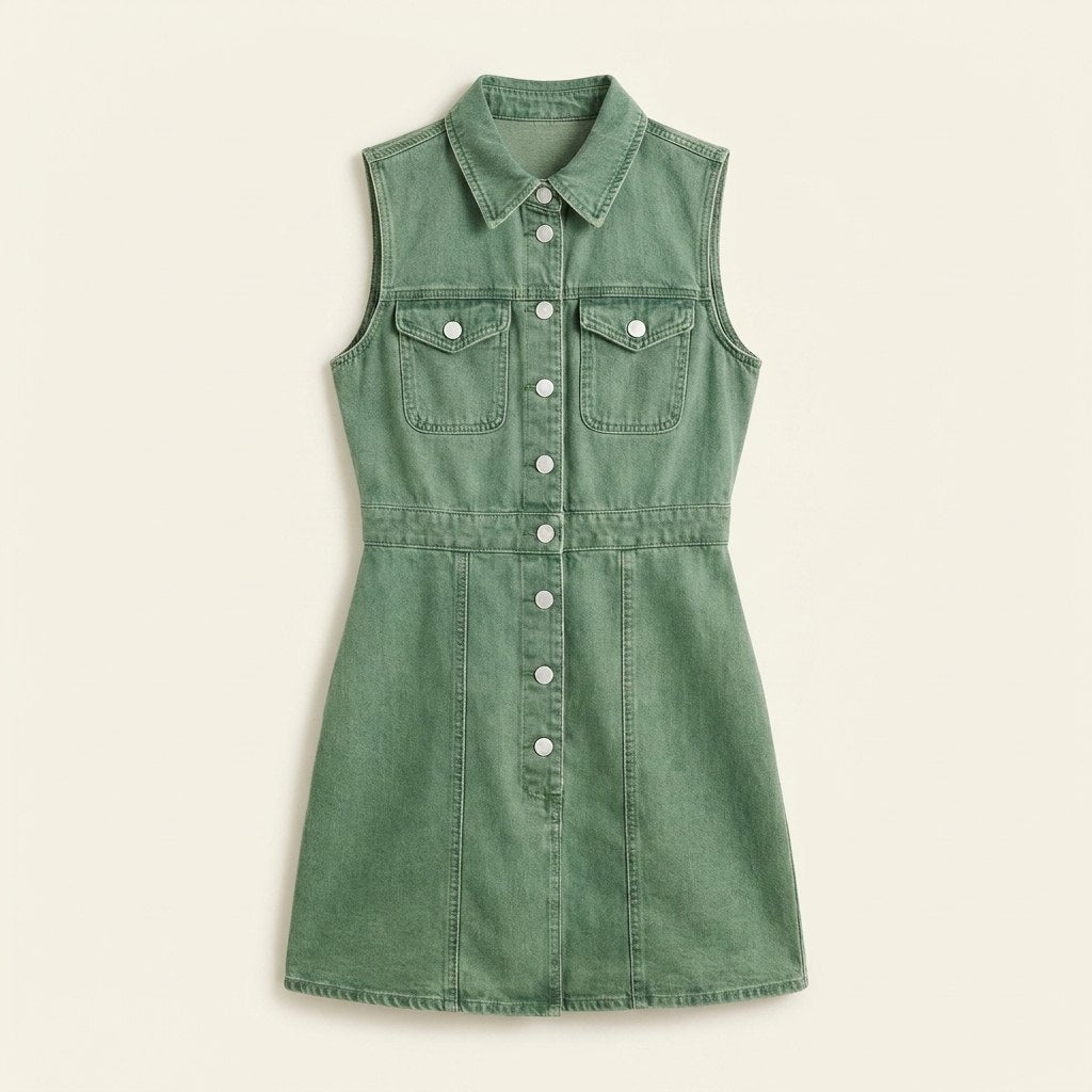 Vera | Denim Mini Dress Premium Denim, Sleeveless, Vintage Green