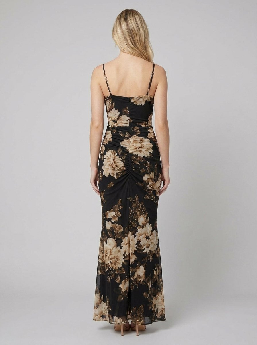 Vera | Floral Maxi Dress Ruched, High Slit Mermaid Silhouette for Summer Weddings
