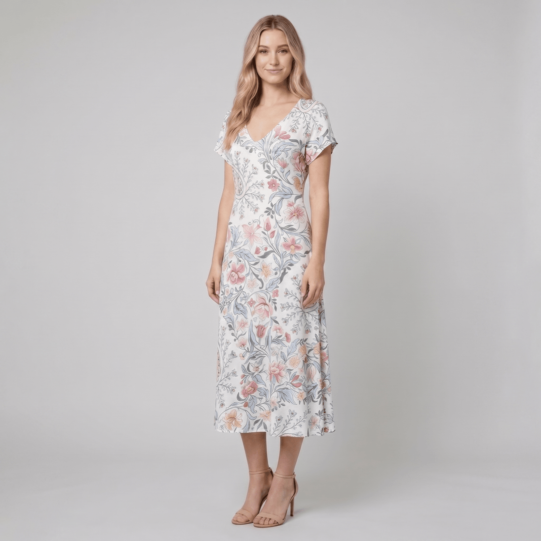 Vera Floral Midi Dress | Cotton-Polyester Blend, Perfect for Summer Parties