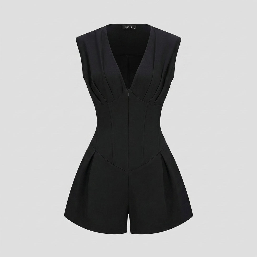 Vera | Ruched Romper V-Neck, Sleeveless, Soft Fabric