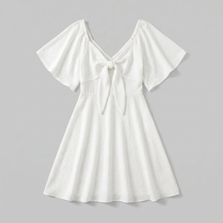Vera | Women's Dress V Neck Mini, Bow Tie Detail