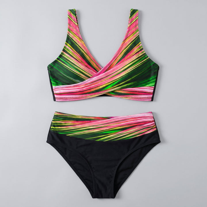 Wavy bikini set green pink