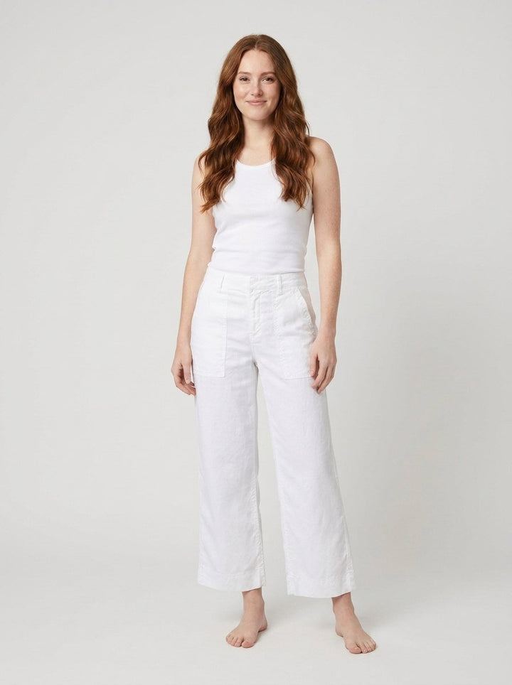 Wexford white linen wide-leg pants front
