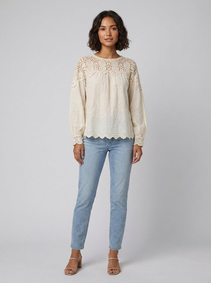 Zara cream broderie blouse front