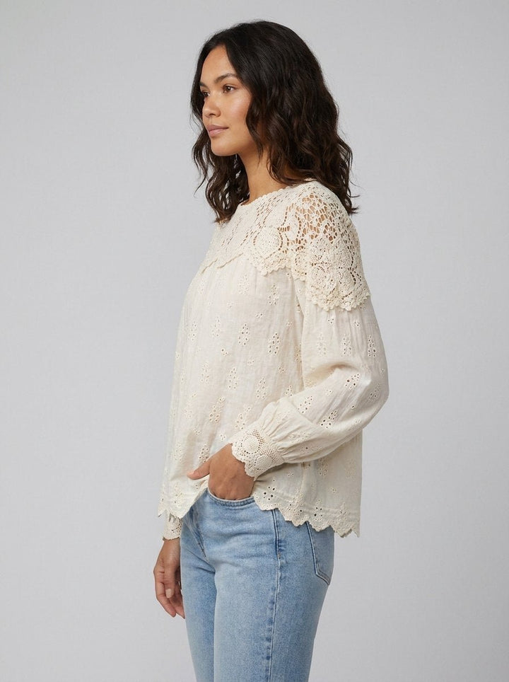 Zara | White Blouse 100% Cotton, Crochet Lace Yoke for Women