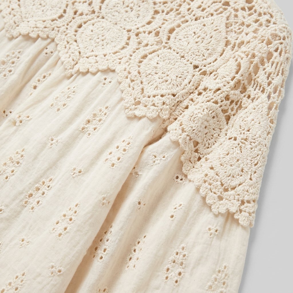 Zara | White Blouse 100% Cotton, Crochet Lace Yoke for Women